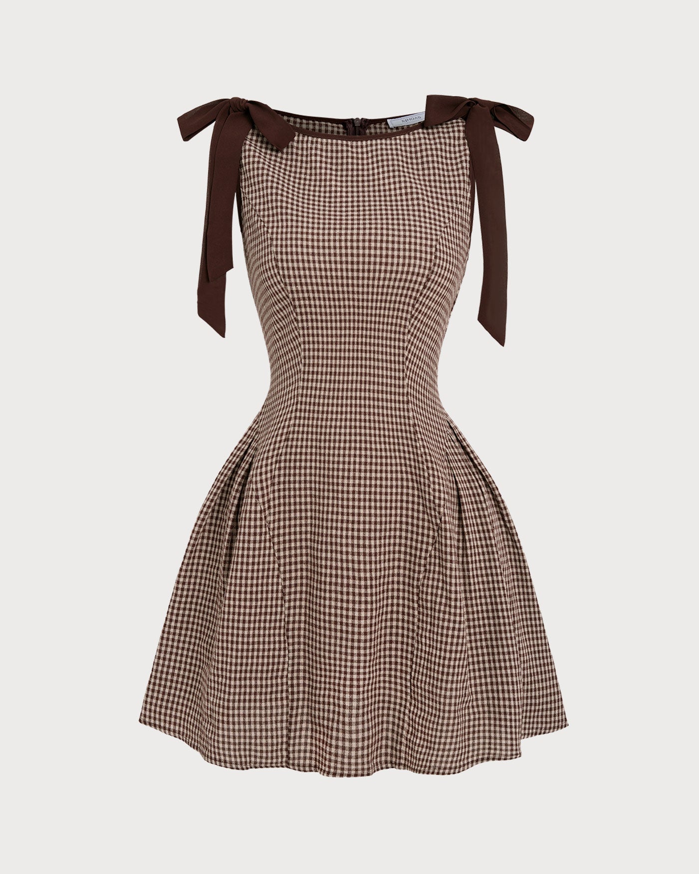 Minivestido xadrez vichy marrom com alças de amarrar