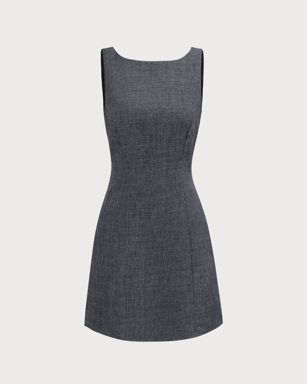 Mini vestido cinza com decote canoa e sem mangas