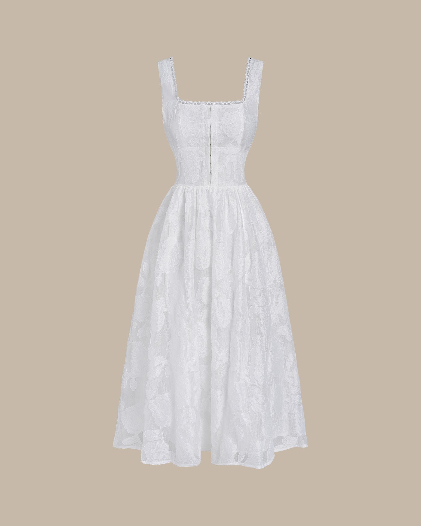 Vestido slip midi em jacquard branco com franzidos