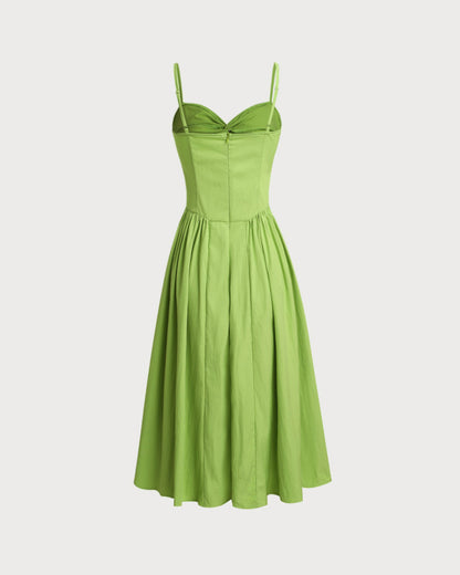 Vestido slip midi com decote coração - Verde