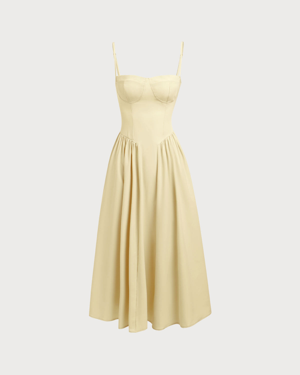 Vestido slip midi com decote quadrado e bolso — Amarelo