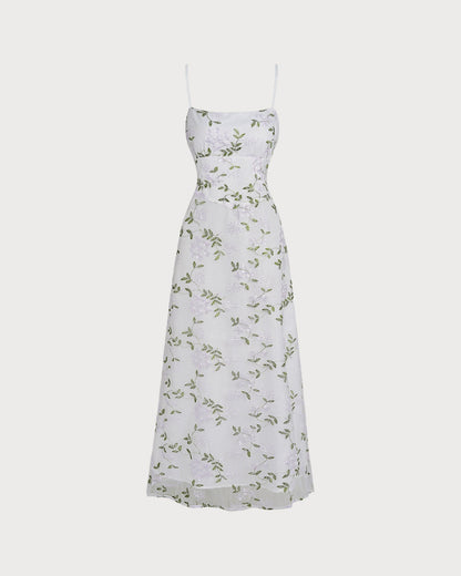 Vestido slip maxi com estampa floral — Branco