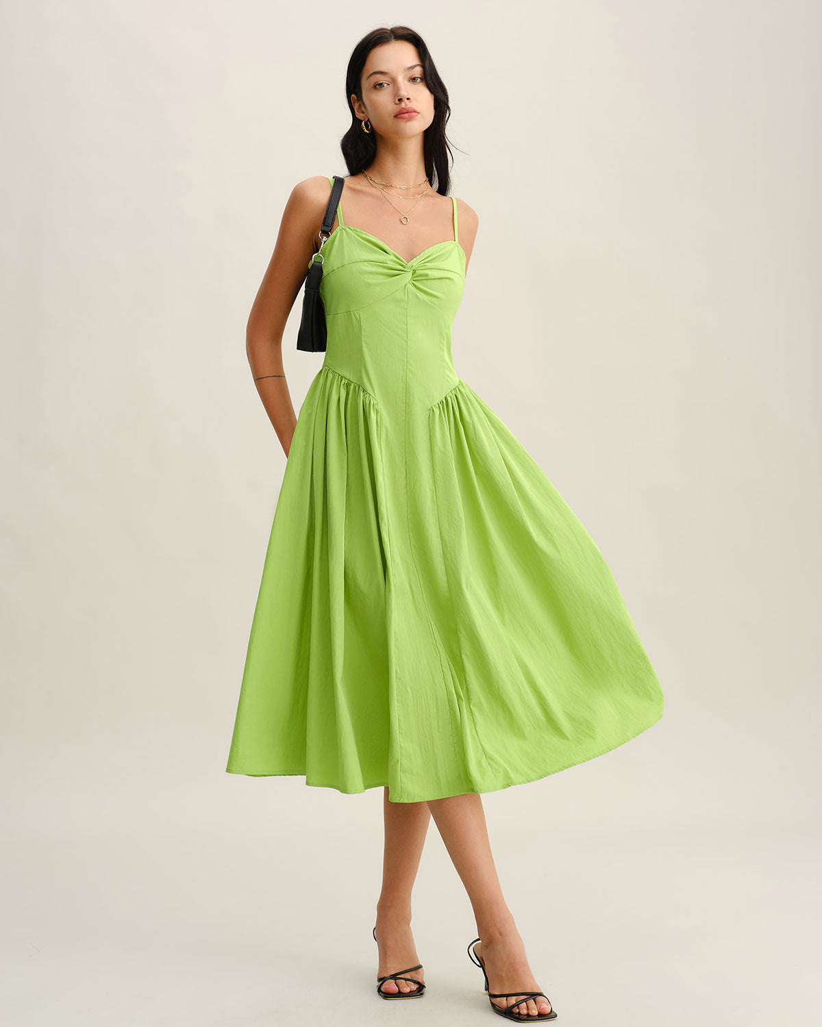 Vestido slip midi com decote coração - Verde