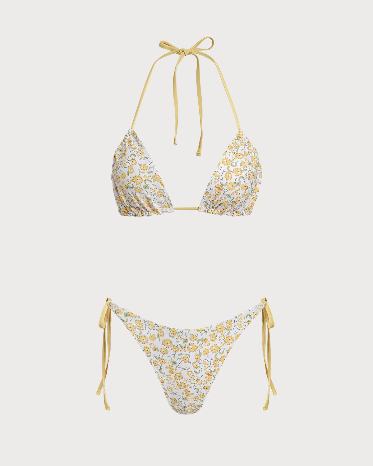 Conjunto de biquíni cortininha floral amarelo