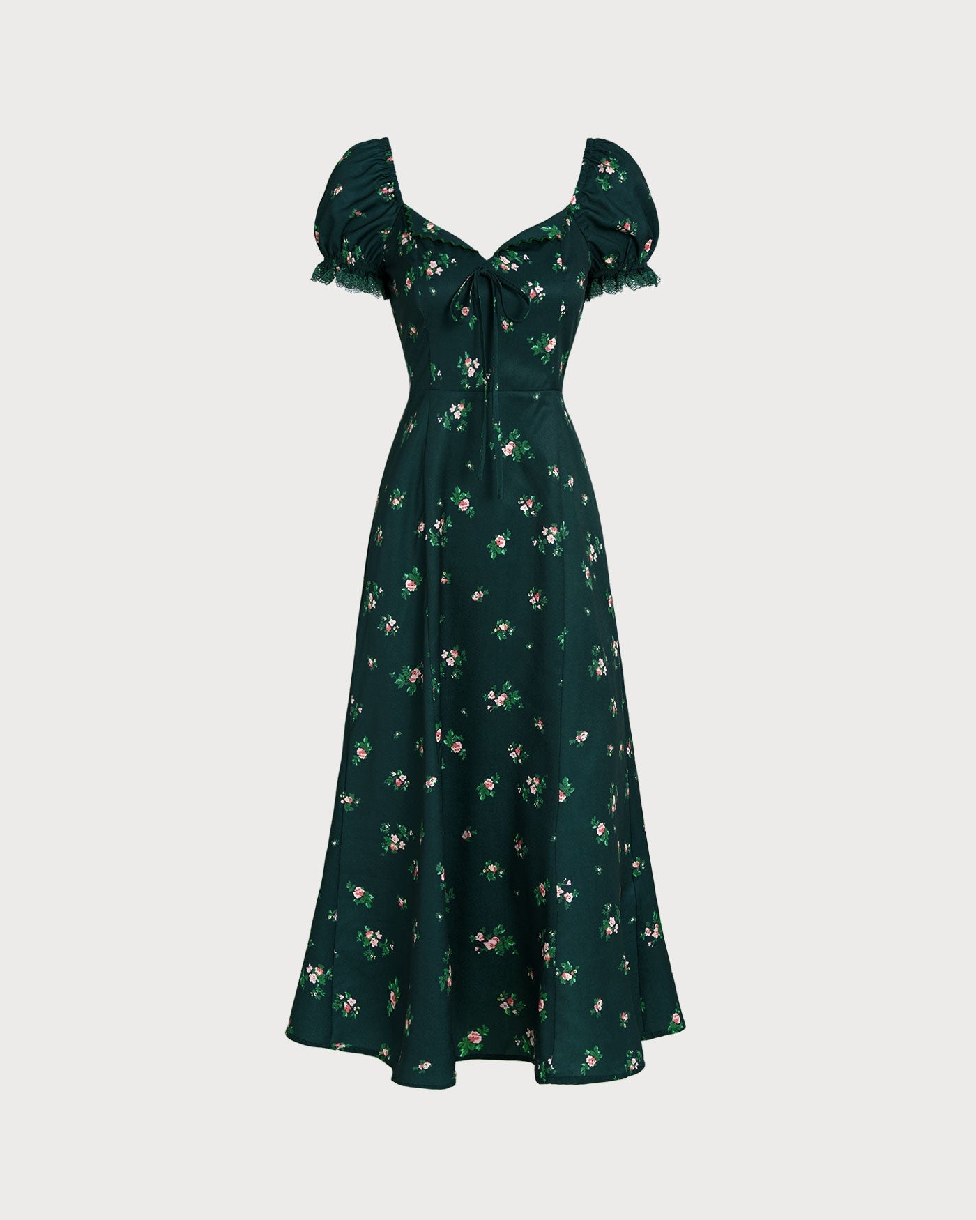 Vestido midi floral com mangas bufantes — Verde