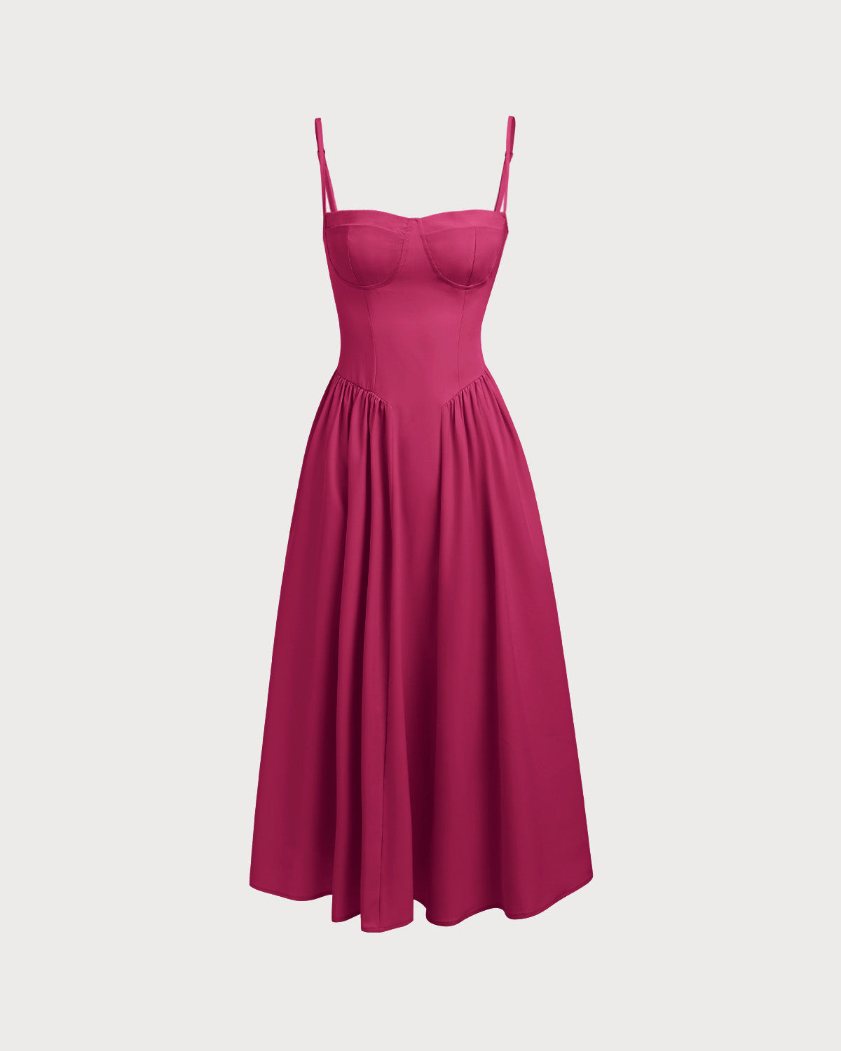 Vestido midi estilo slip com decote quadrado e bolsos — Vinho
