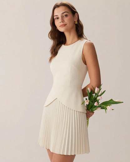 Vestido skater curto com decote redondo — damasco