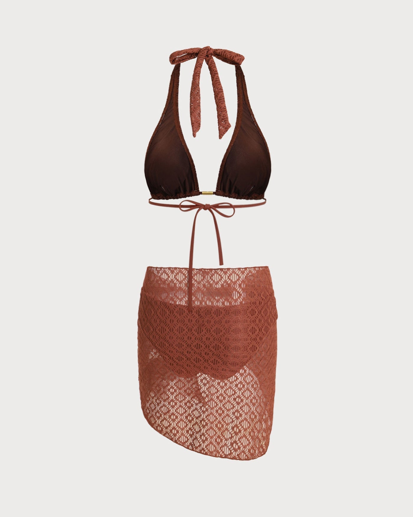 Conjunto de três peças em jacquard marrom