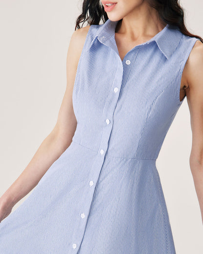 Mini-vestido listrado azul com botões