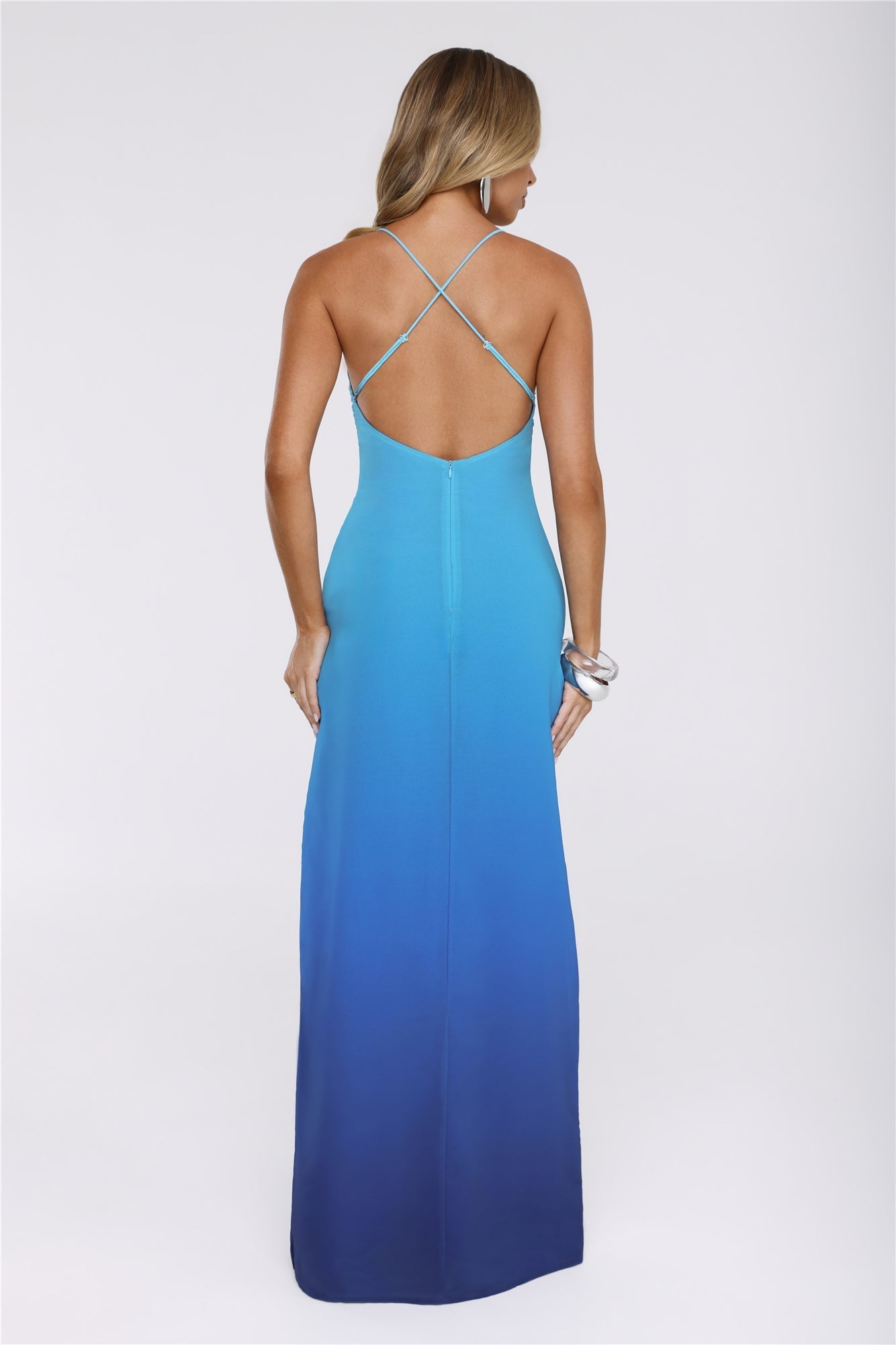 Vestido longo com decote halter Azure Luxe — Azul