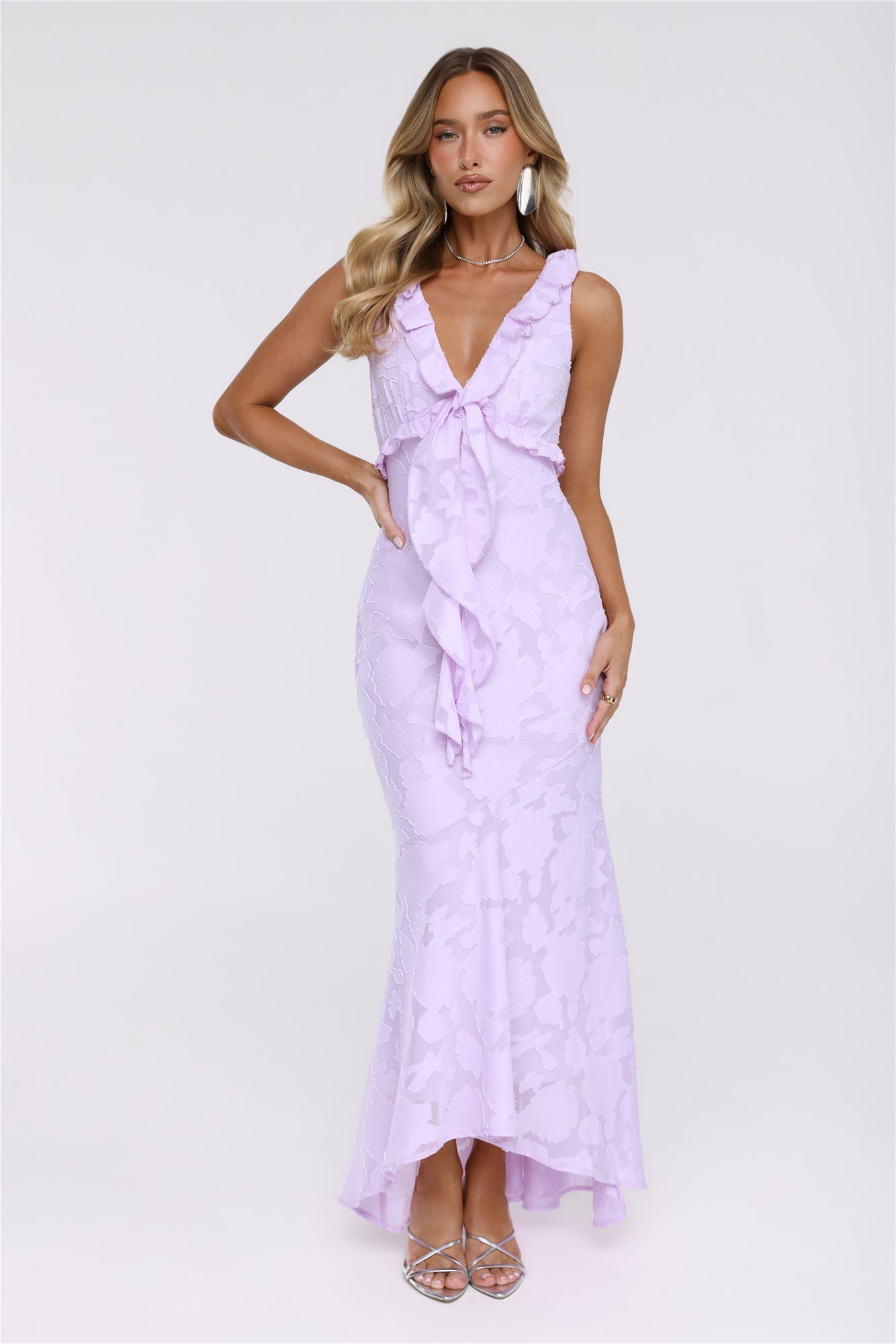 Vestido Maxi com Pétalas Cintilantes — Lilás
