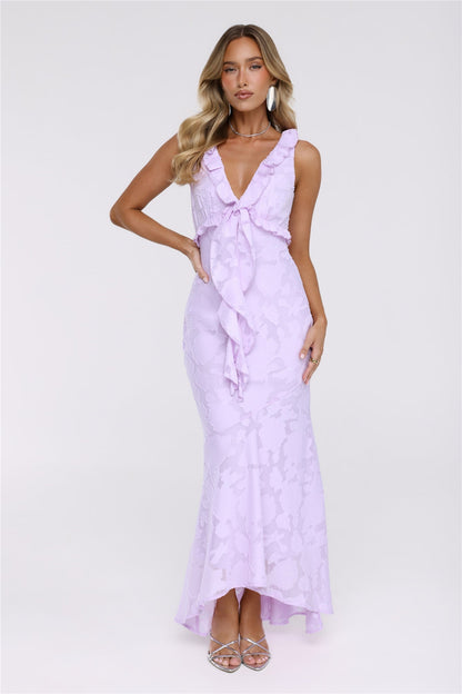 Vestido Maxi com Pétalas Cintilantes — Lilás