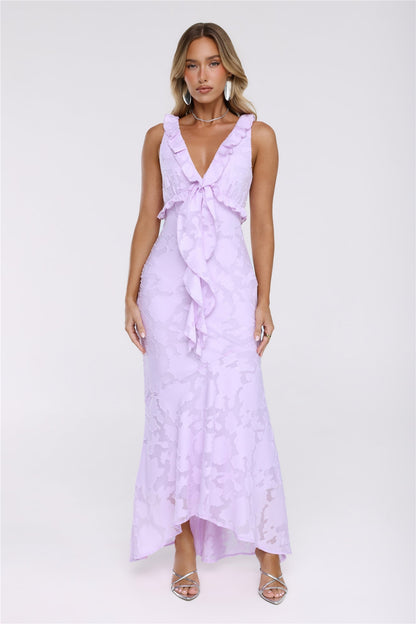 Vestido Maxi com Pétalas Cintilantes — Lilás