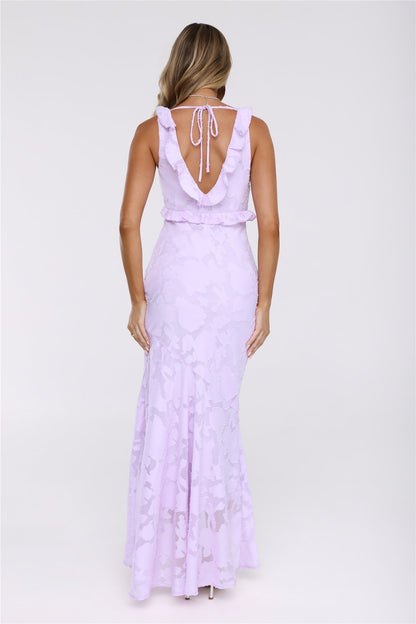 Vestido Maxi com Pétalas Cintilantes — Lilás