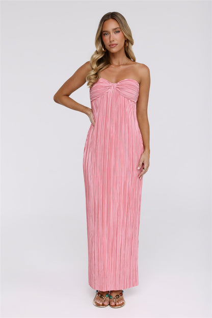 The Pretty Way Vestido Longo Plissê Tomara-que-Caia Rosa