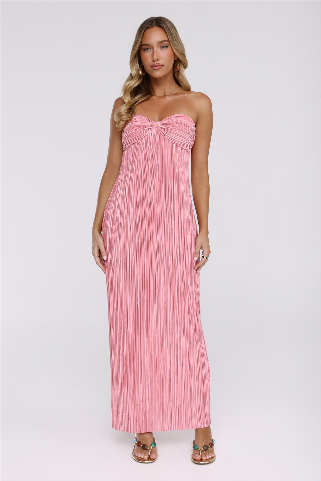 The Pretty Way Vestido Longo Plissê Tomara-que-Caia Rosa