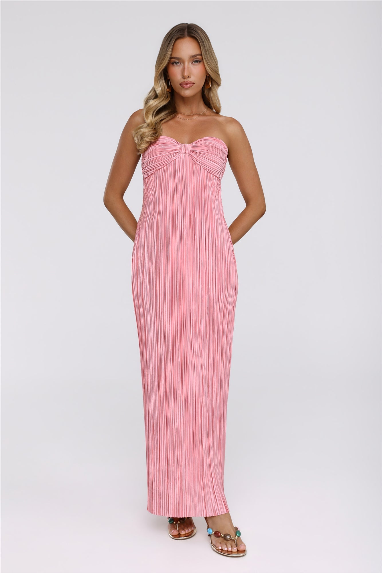 The Pretty Way Vestido Longo Plissê Tomara-que-Caia Rosa