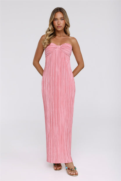 The Pretty Way Vestido Longo Plissê Tomara-que-Caia Rosa