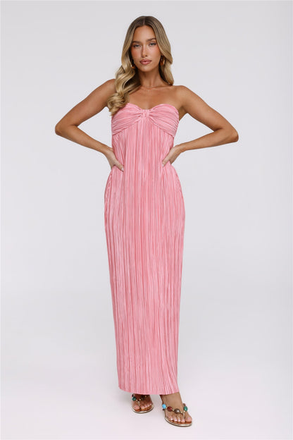 The Pretty Way Vestido Longo Plissê Tomara-que-Caia Rosa