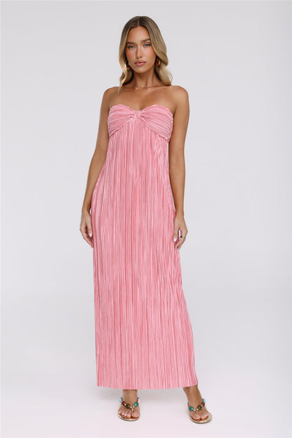 The Pretty Way Vestido Longo Plissê Tomara-que-Caia Rosa