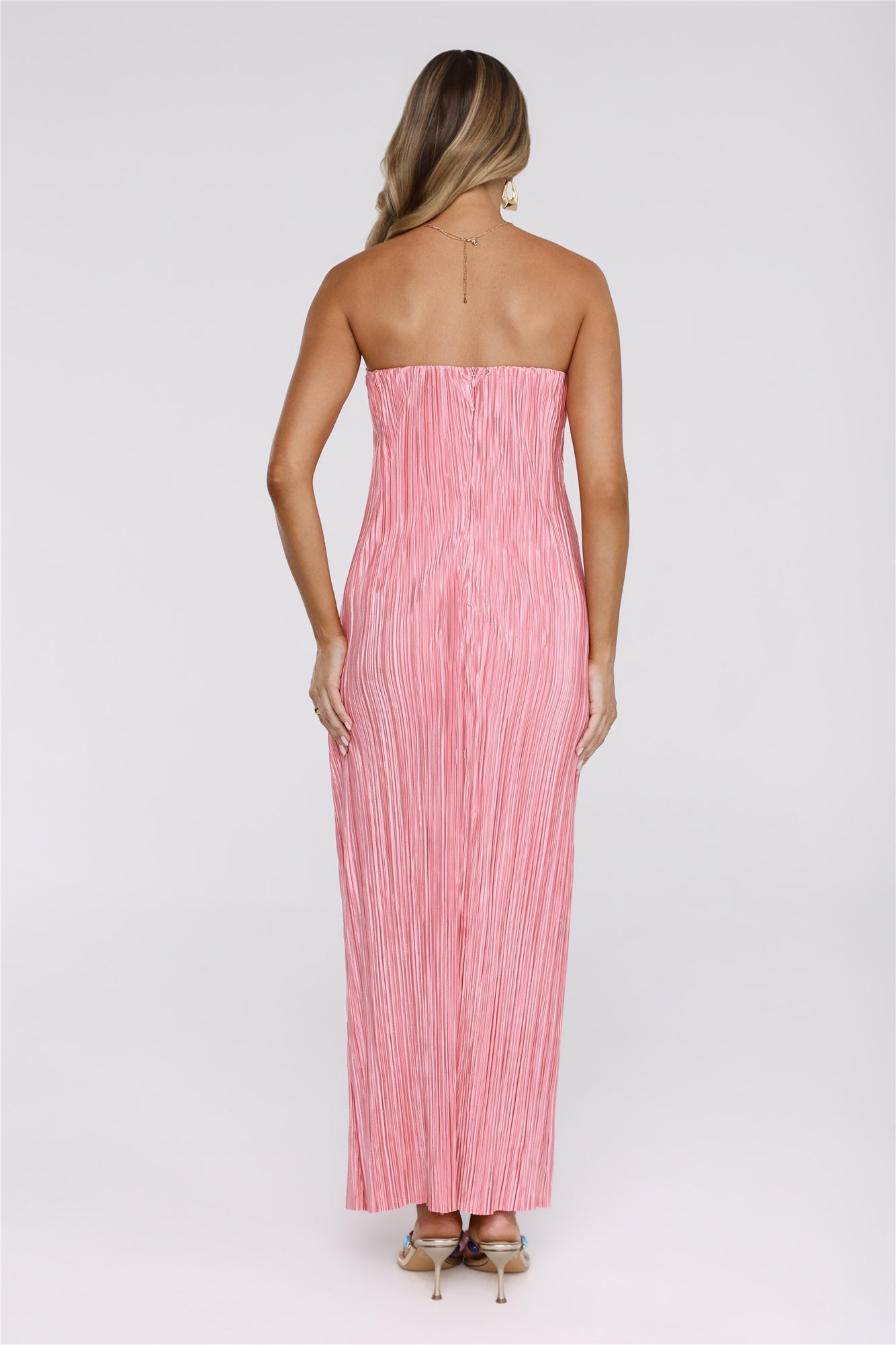 The Pretty Way Vestido Longo Plissê Tomara-que-Caia Rosa