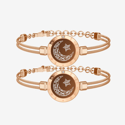 Moon & Moon Touch Bracelets with Snake Chain (Rose Gold+Rose Gold)
