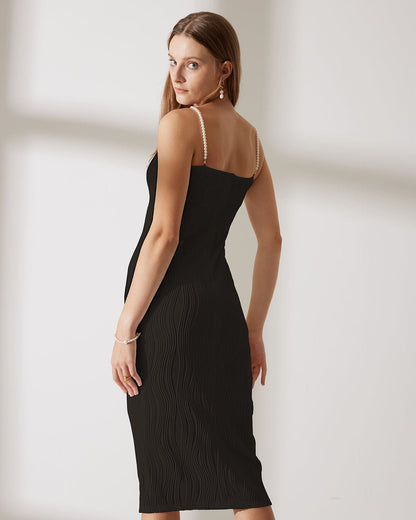 Vestido cami preto com textura ondulada