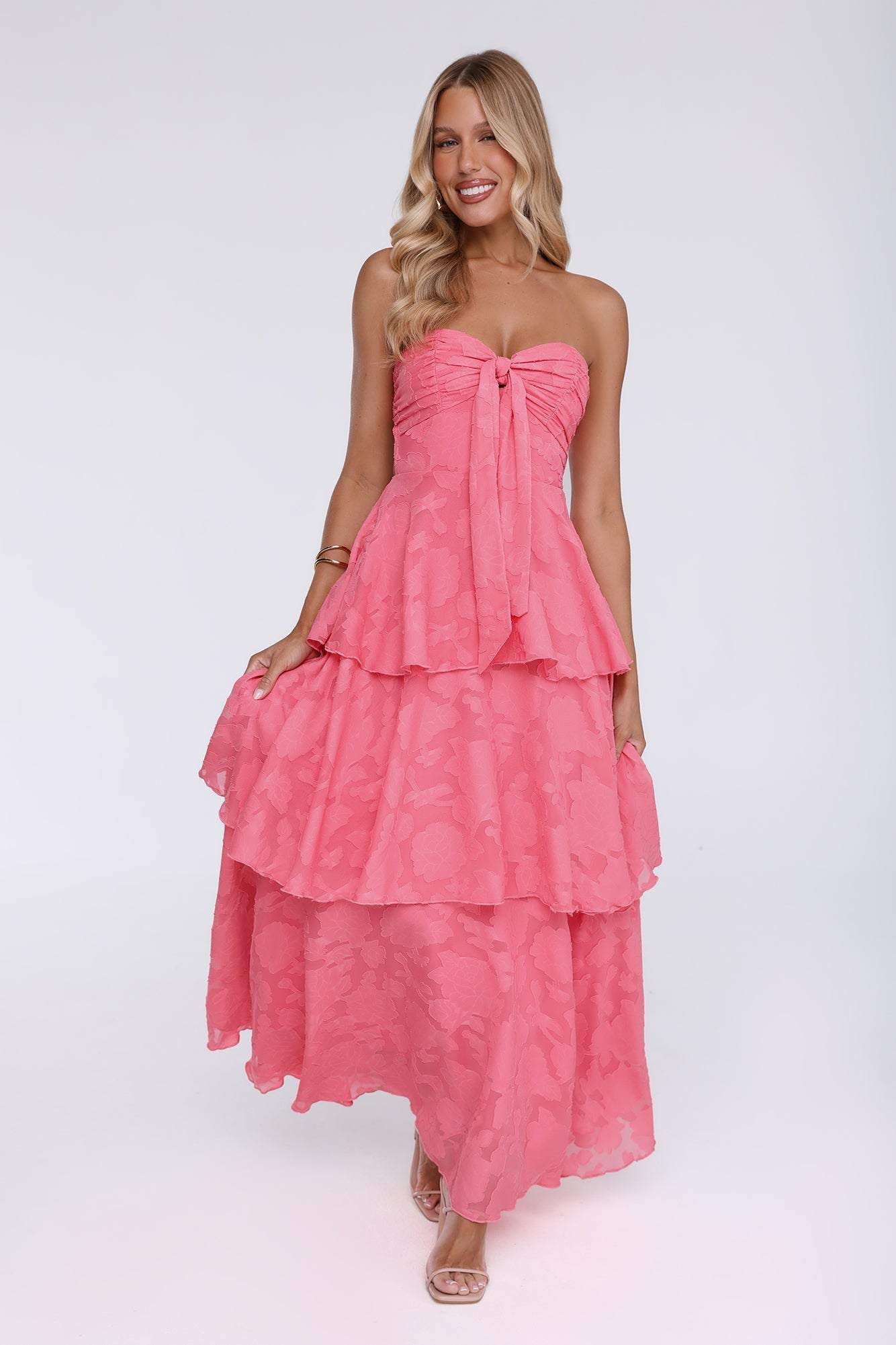 Vestido Maxi Tomara-que-caia Frost Flare - Coral