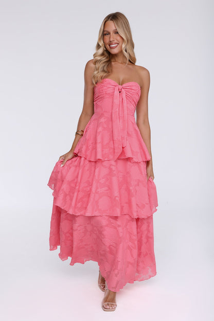 Vestido Maxi Tomara-que-caia Frost Flare - Coral