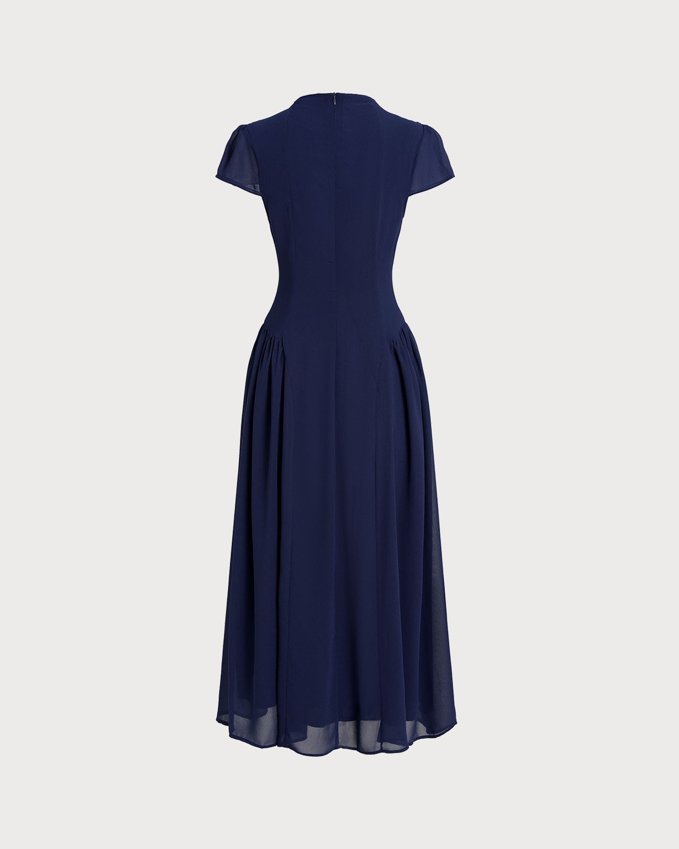 Vestido midi azul com mangas bufantes