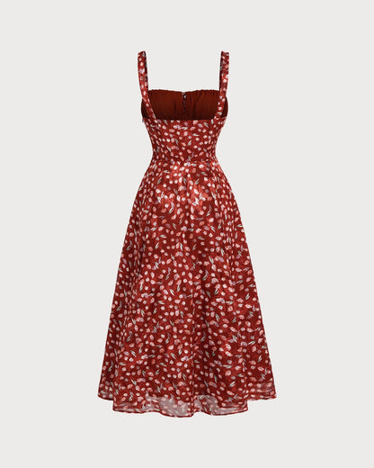 Vestido midi slip floral vinho