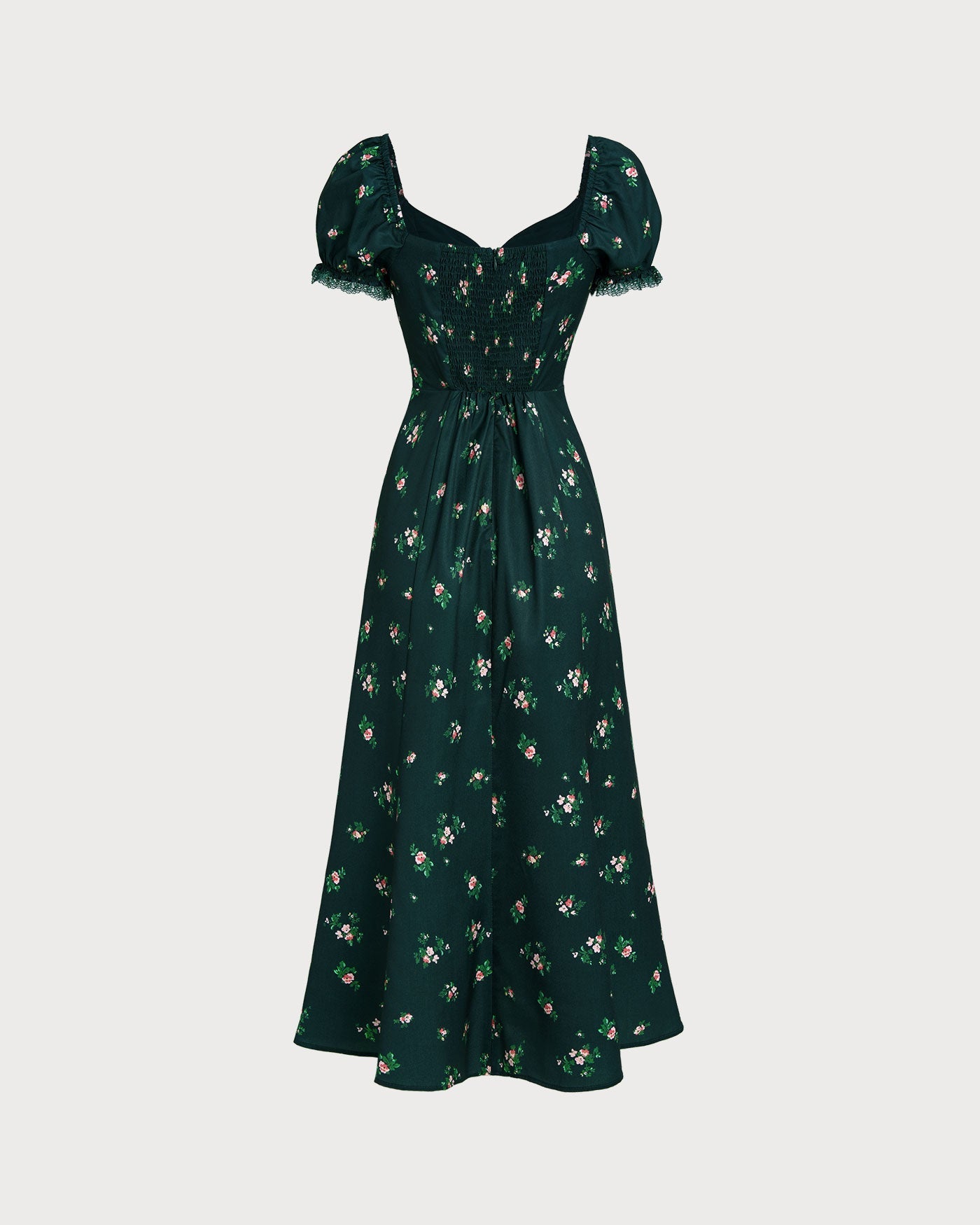 Vestido midi floral com mangas bufantes — Verde