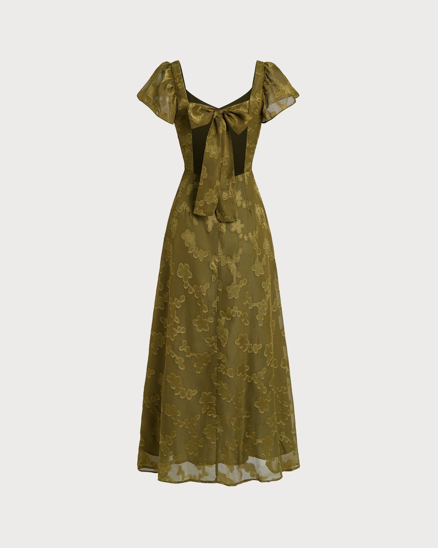 Vestido longo em jacquard com decote coração — Verde
