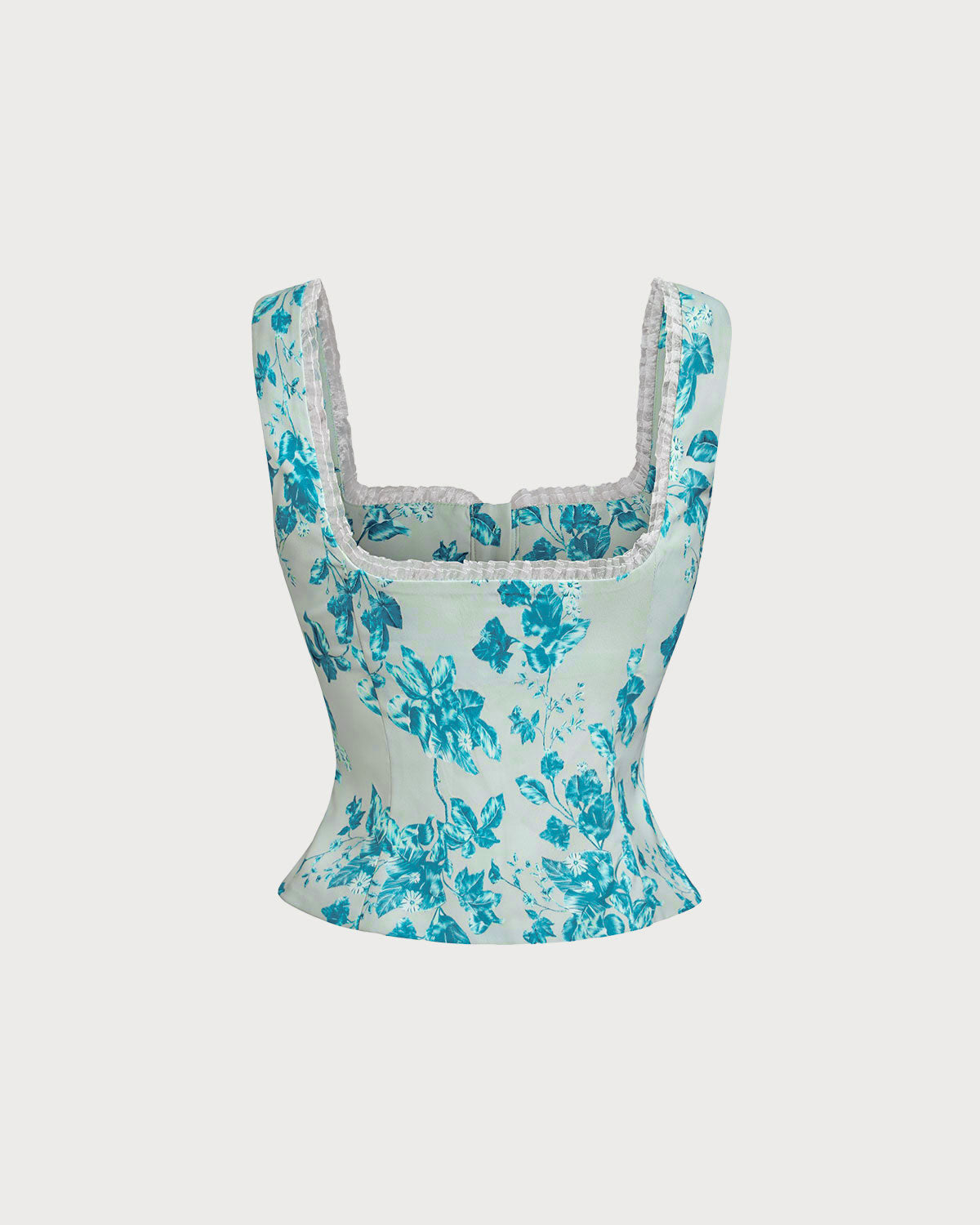 Regata Floral Azul com Decote Quadrado