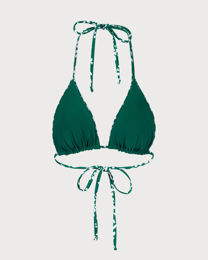 Top de biquíni triângulo reversível verde com estampa floral