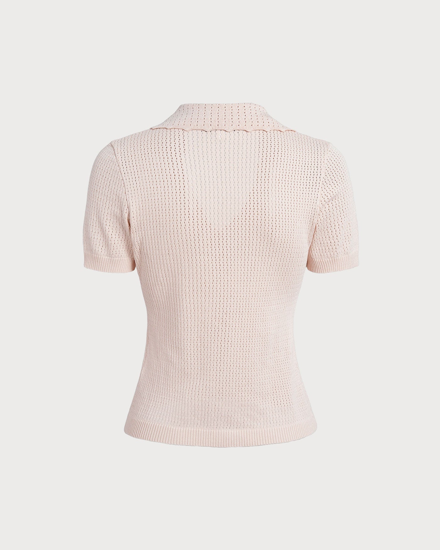 Camiseta em tricô pointelle com decote V e botões — Nude