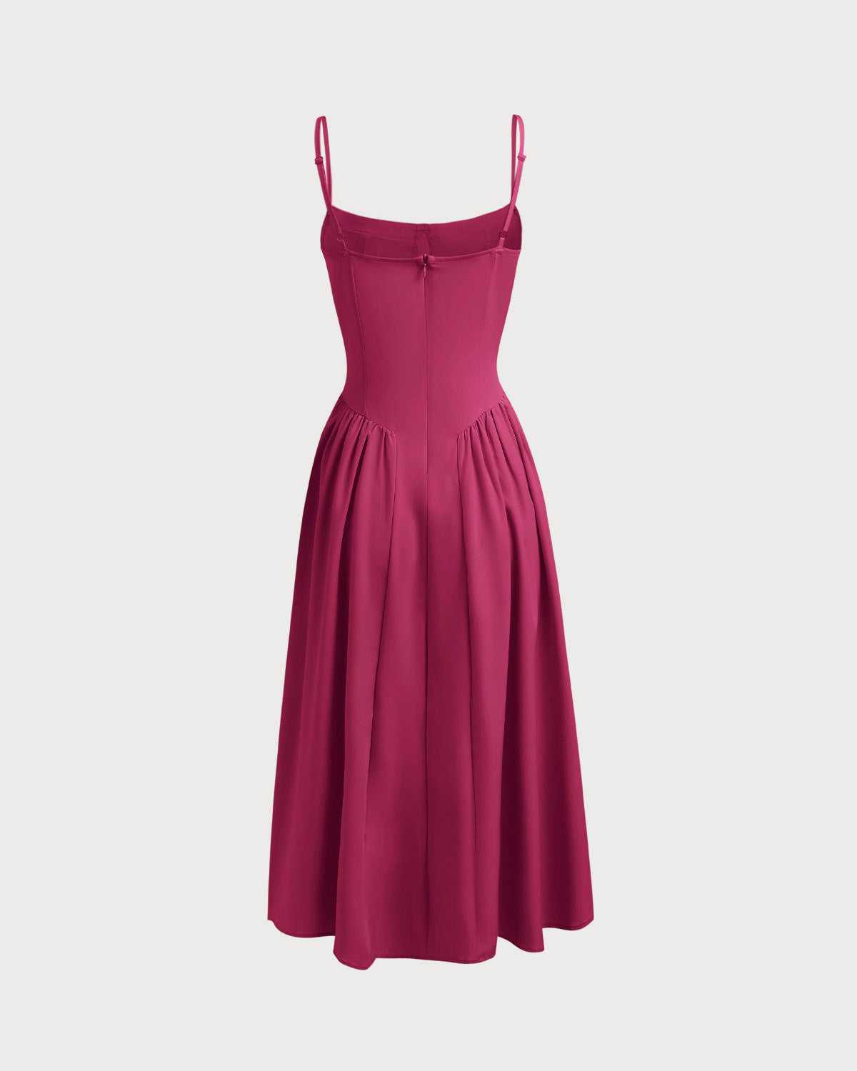 Vestido midi estilo slip com decote quadrado e bolsos — Vinho