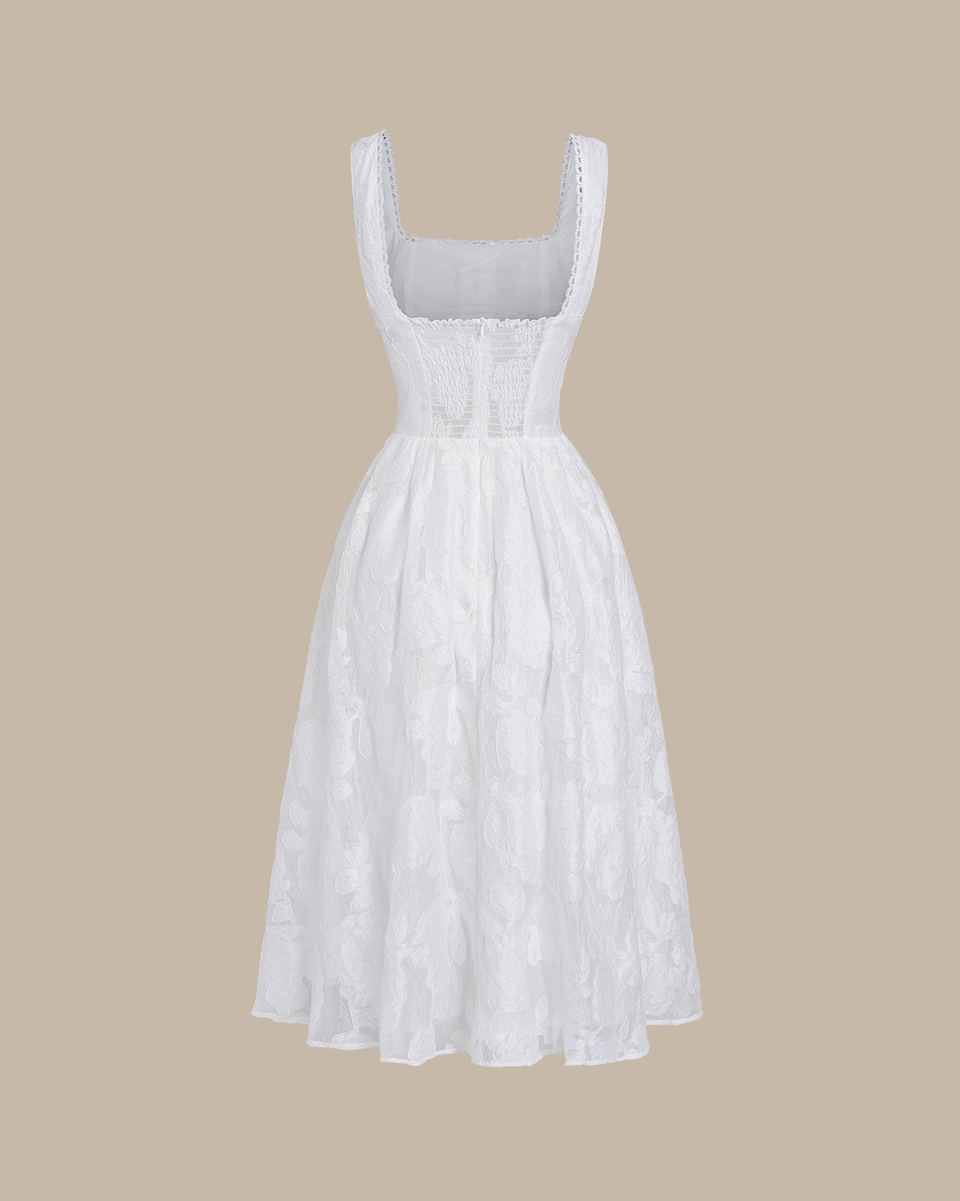 Vestido slip midi em jacquard branco com franzidos