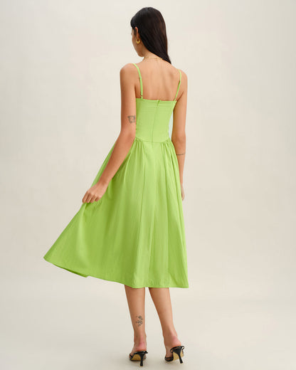 Vestido slip midi com decote coração - Verde
