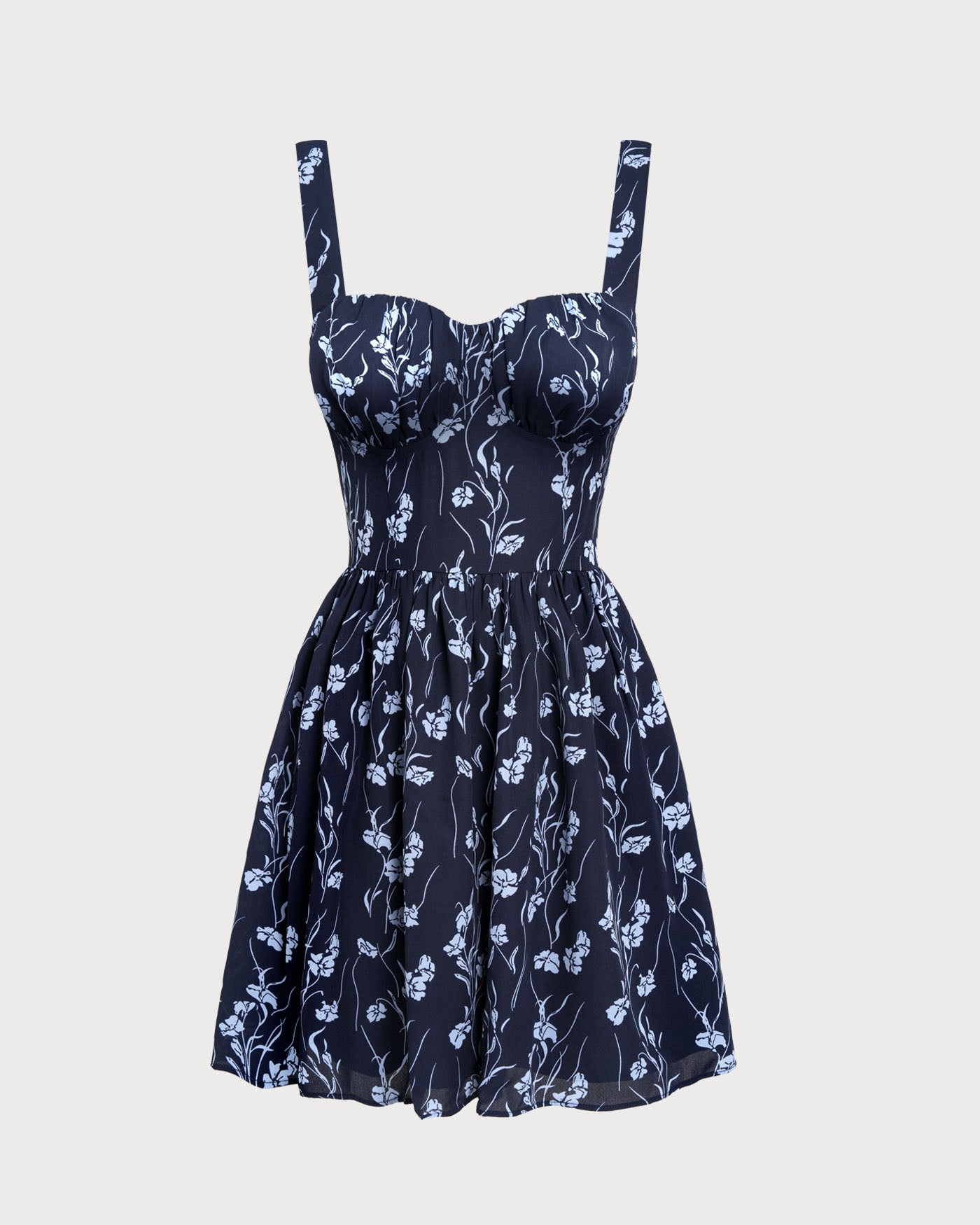 Vestido mini floral com decote coração — Marinho
