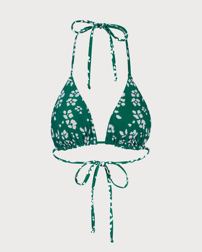 Top de biquíni triângulo reversível verde com estampa floral