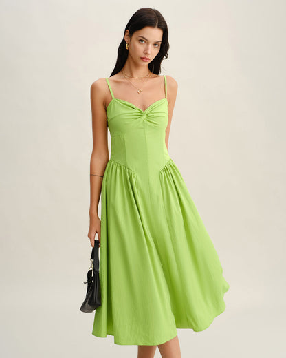 Vestido slip midi com decote coração - Verde