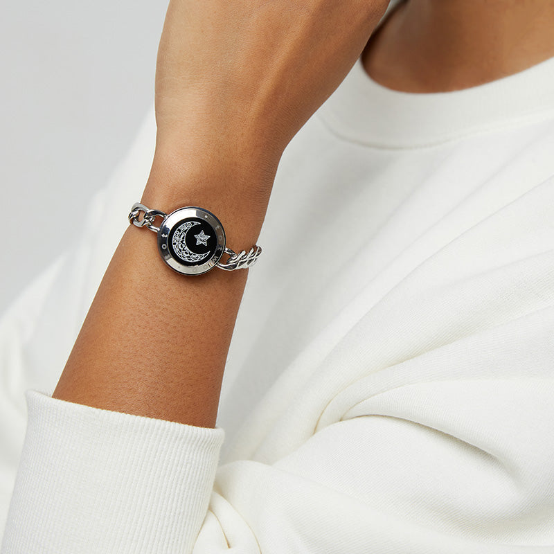 [White Heart Gift Packaging] Sun&Moon Touch Bracelets with Figaro Chain (Black+Silver)