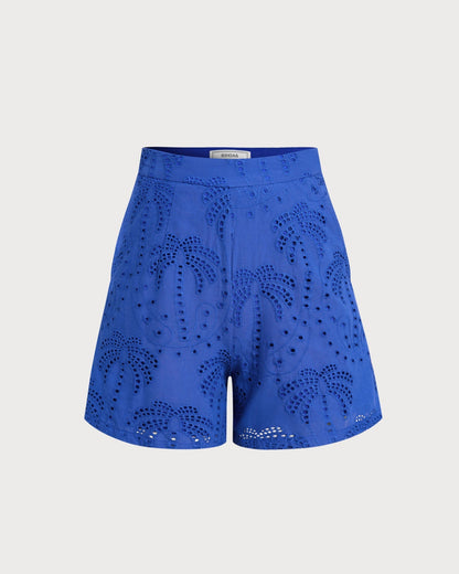 Shorts de Algodão com Bordado Azul