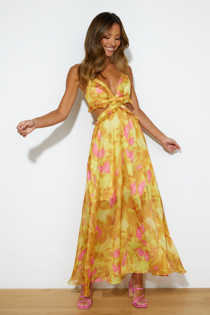 Vestido Longo Estilo Resort de Luxo - Amarelo
