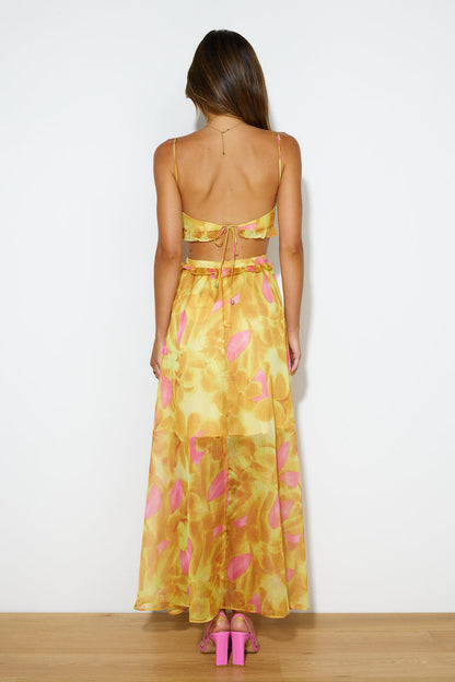 Vestido Longo Estilo Resort de Luxo - Amarelo