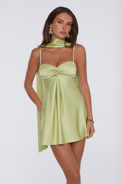Vestido mini em cetim Diva Energy — Verde-limão
