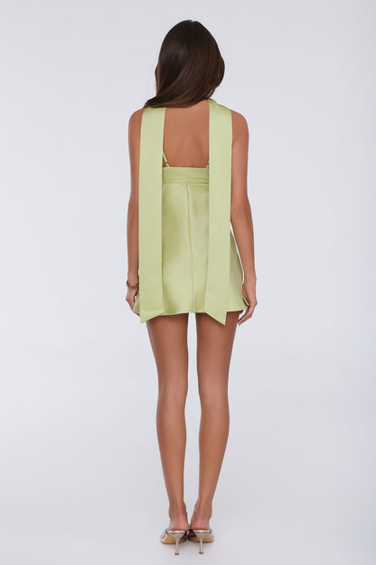 Vestido mini em cetim Diva Energy — Verde-limão