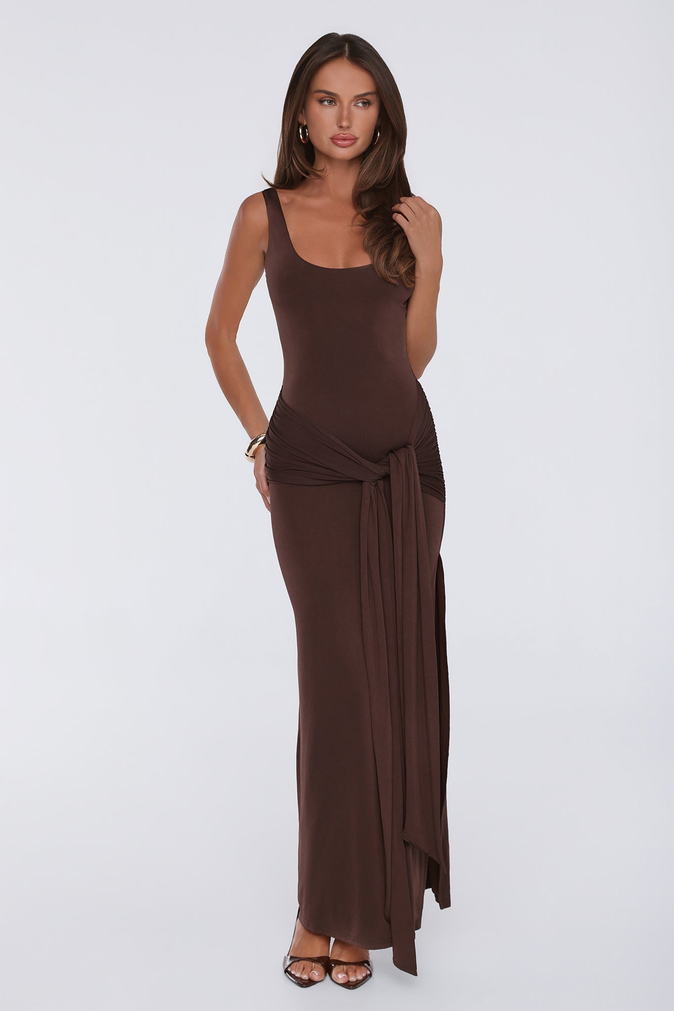 Maximum Style Vestido Longo Marrom