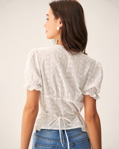 Blusa Floral Branca com Manga Bufante